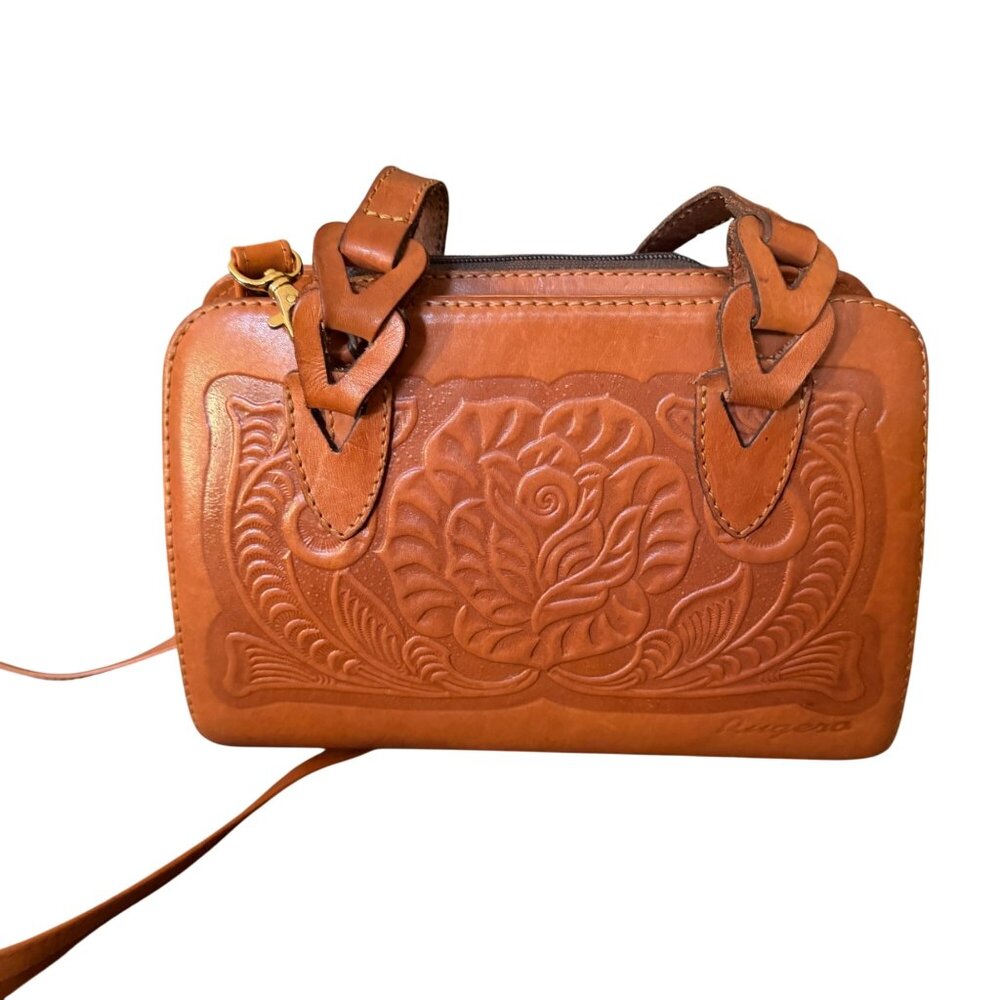 Rugero Handcrafted Tooled Leather Crossbody Bag With Floral & Eagle Design - Picture 3 of 10